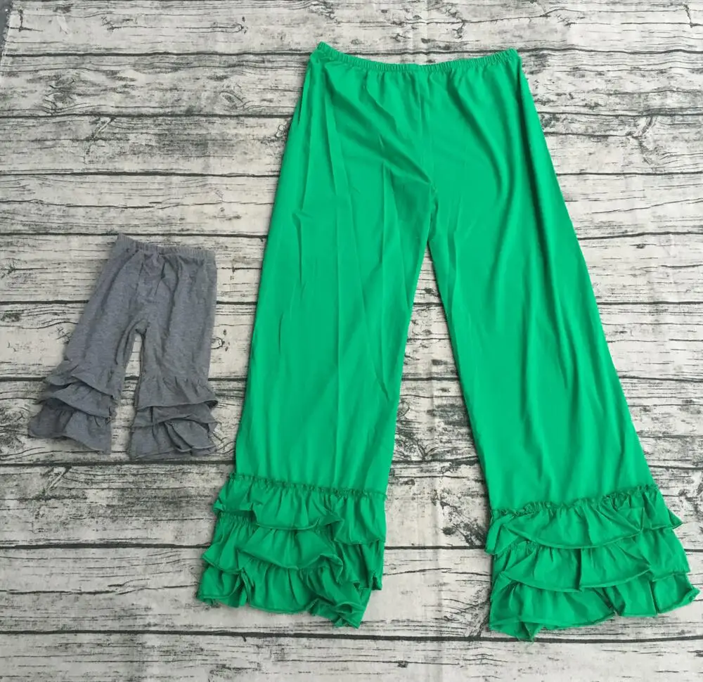 Christmas girls green pants new style high quality triple ruffle elastic mid waist full length