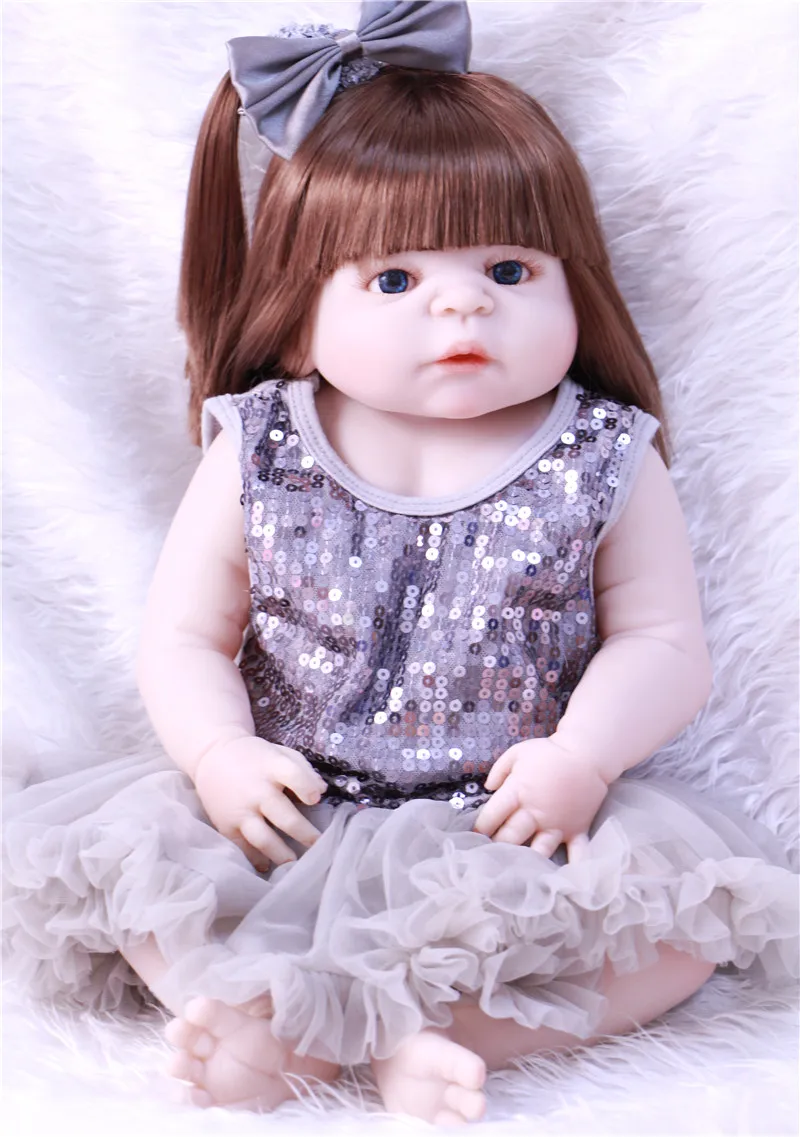

Boneca Bebe Reborn girl Doll 55cm Full Body Silicone Dolls Baby Hand-implanted hair babies toys for girl play house toy gift