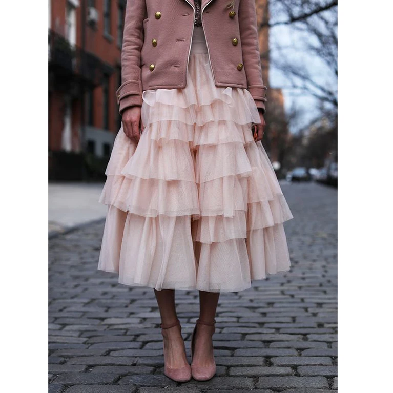 2017 Modest Tiered Ankle Length Tulle Skirts For Women Tiered Ruched Long Tutu Skirt Puffy Custom Made Elatsic Waist Clothing