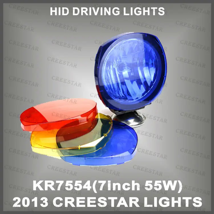 

55W 7inch Spot beam & Flood beam H3 Bulb 12V/24V 4300Lm HID offroad 4x4, HID car lighting with blue,yellow,red lens cover KR7554