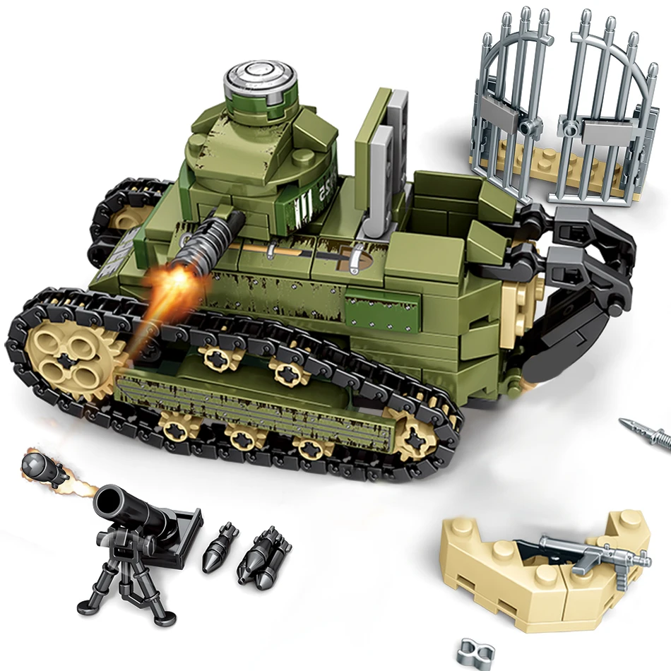 WW2 Military Renault FT17 Tank Building Block Army Soldier Weapon Bricks Educati