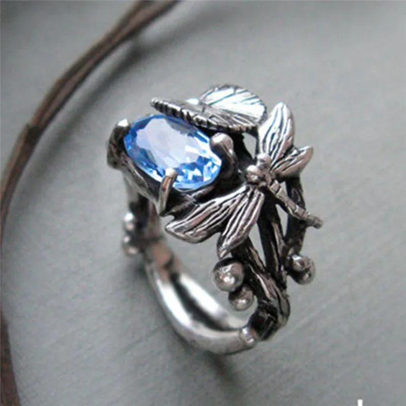 

ROMAD New Fashion Silver Black Lotus Leaf Dragonfly Party Ring 10 Size Copper Rings for Women Anniversary Gifts Jewelry R4