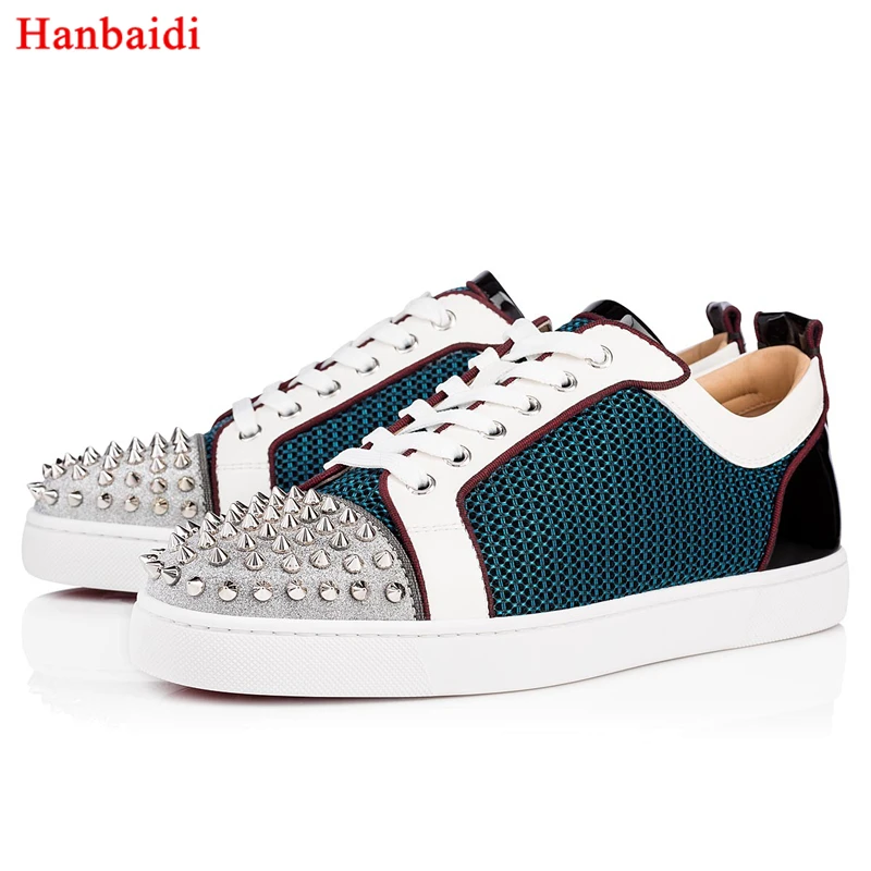 

Luxury Mixed Color Lace Up Mens Laofers Runway Cool Rivets Studed Mens Flats Fashion Cuts Out Comfortable Mens Sneakers Shoes