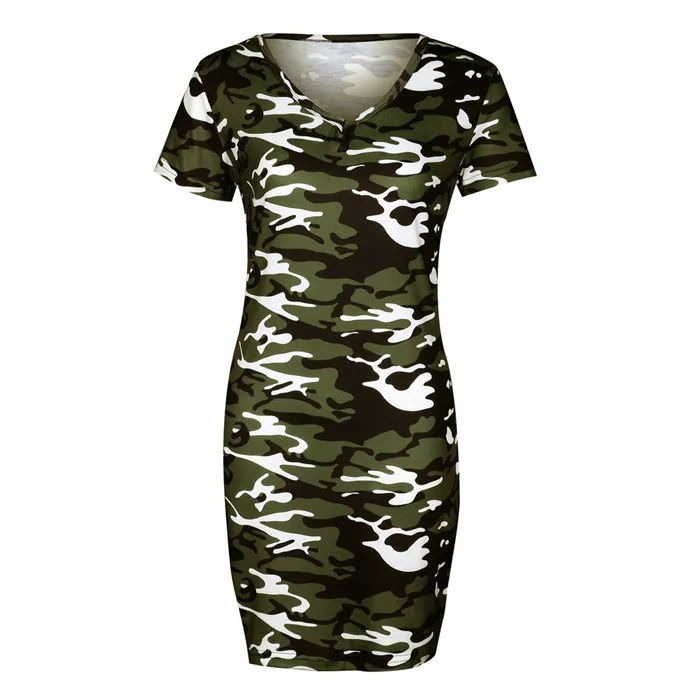 Camouflage V Neck Short Sleeve Dress