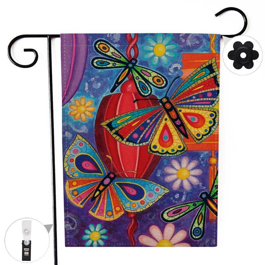 

Two-sided Butterflies Dragonflies Garden Flag Banner with Windproof Rubber Stopper Clip 12.5''x18.5'' 32x47cm, free shipping