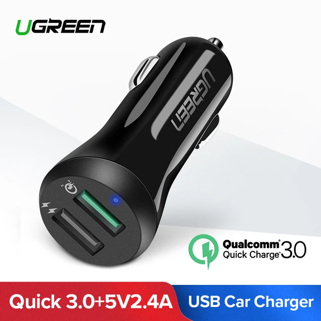 Ugreen Car USB Charger Quick Charge 3.0 Mobile Phone Charger Dual USB Fast QC 3.0 Car Charger for Samsung Xiaomi Tablet Charger