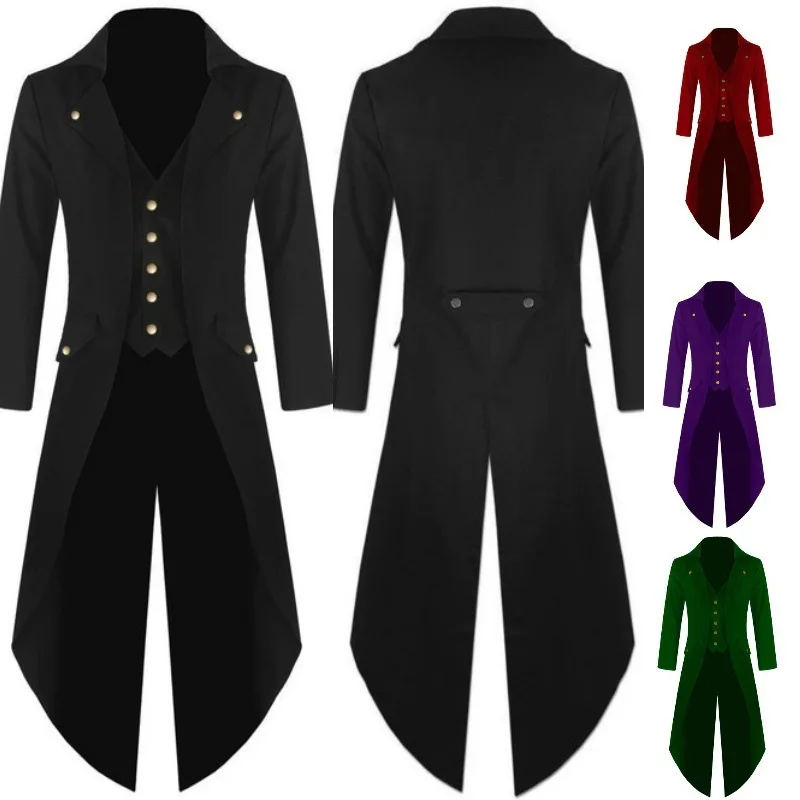 

Men's Outwear Steampunk cosplay Vintage Tailcoat winter military Jacket Gothic Victorian Frock Coat Batman Uniform Costume