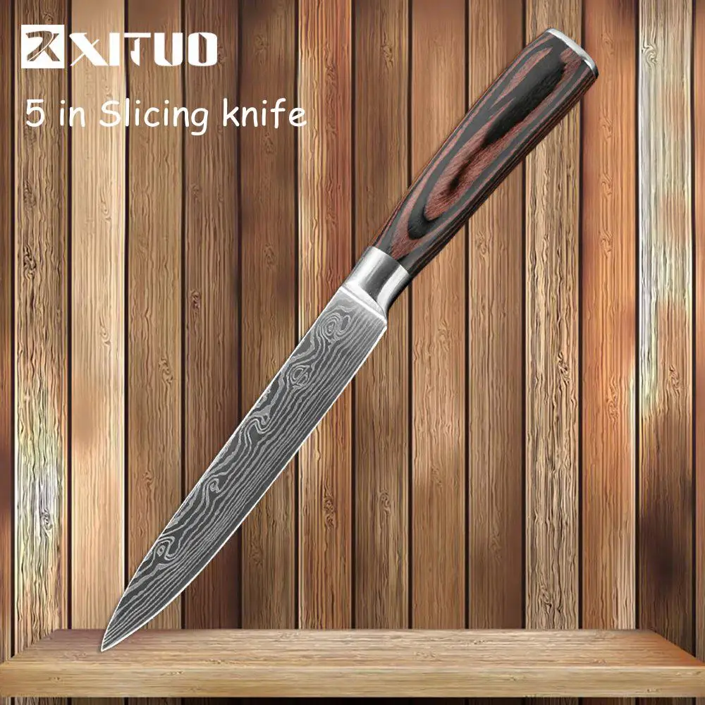 XITUO Kitchen Knives Damascus Veins Stainless Steel Knives Color Wood Handle Paring Utility Santoku Slicing Chef Cooking Knife
