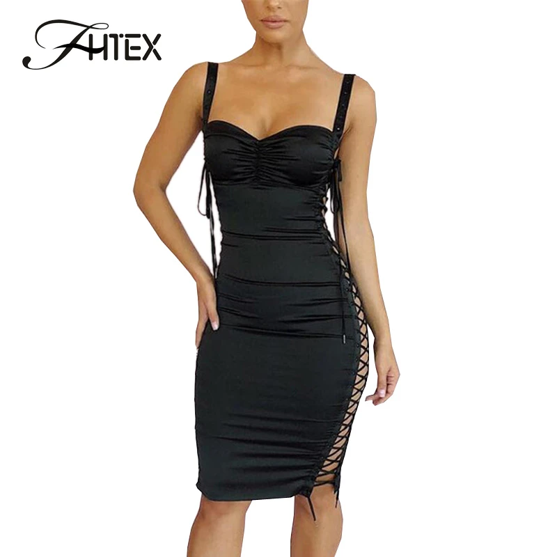 side lace up bodycon dress