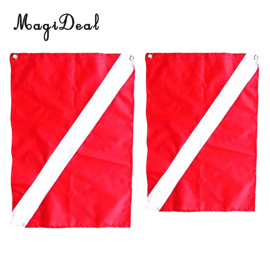 MagiDeal 2Pcs/Set Large Small Red & White Diver Down Flag Signal Boat Kayak Flag for Underwater Scuba Diving Spearfishing