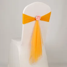 Желтый цвет Подвязка из спандекса для стула с канделябр искусственный цветок мяч и органза лайкра пояс подходит для всех стульев свадьбы