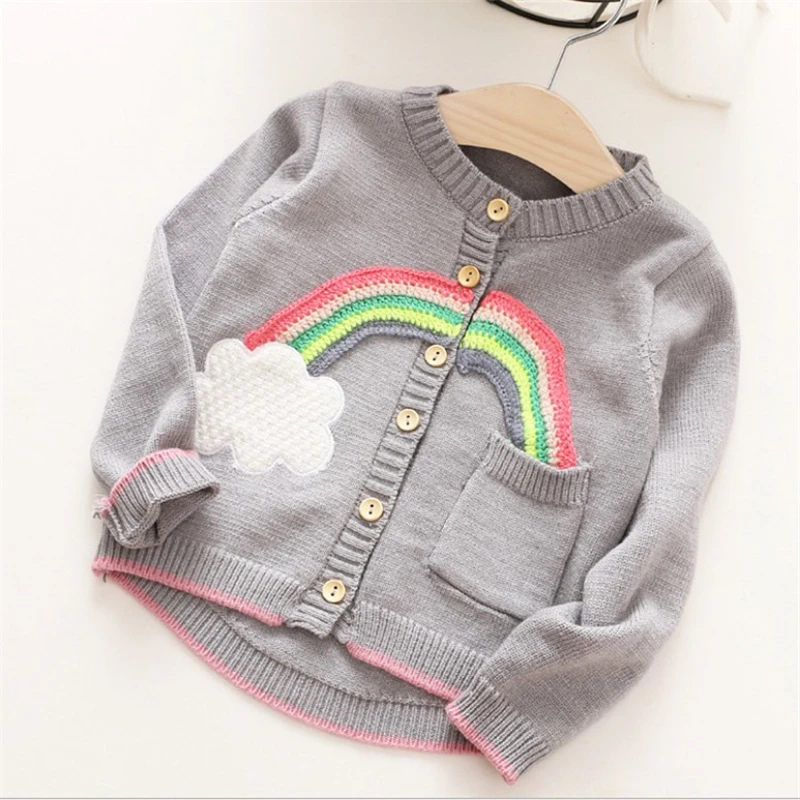 

Boys Sweaters Spring Baby Girls Rainbow Clouds Sweater Kids Clothing Knitting Cardigan Long Sleeve Children Tops Jackets
