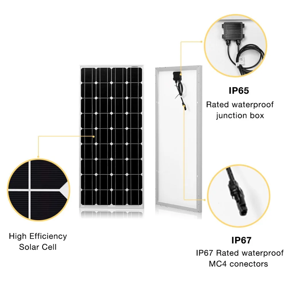 18 Dokio Marca China Painel Solar 100 W Sil&iacute;cio Monocristalino 1175 V x 535x25 MM Tamanho Top Quality bateria Solar China # DSP-100M