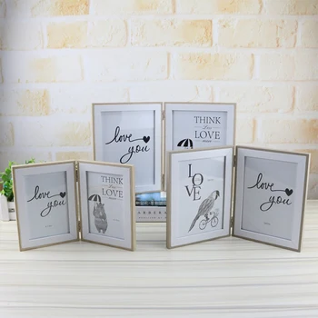 

Creative Household Wooden Three Floding Photo Frames Ornaments Glass Photo Frames Desktop Crafts Home Decoration Birthday Gifts