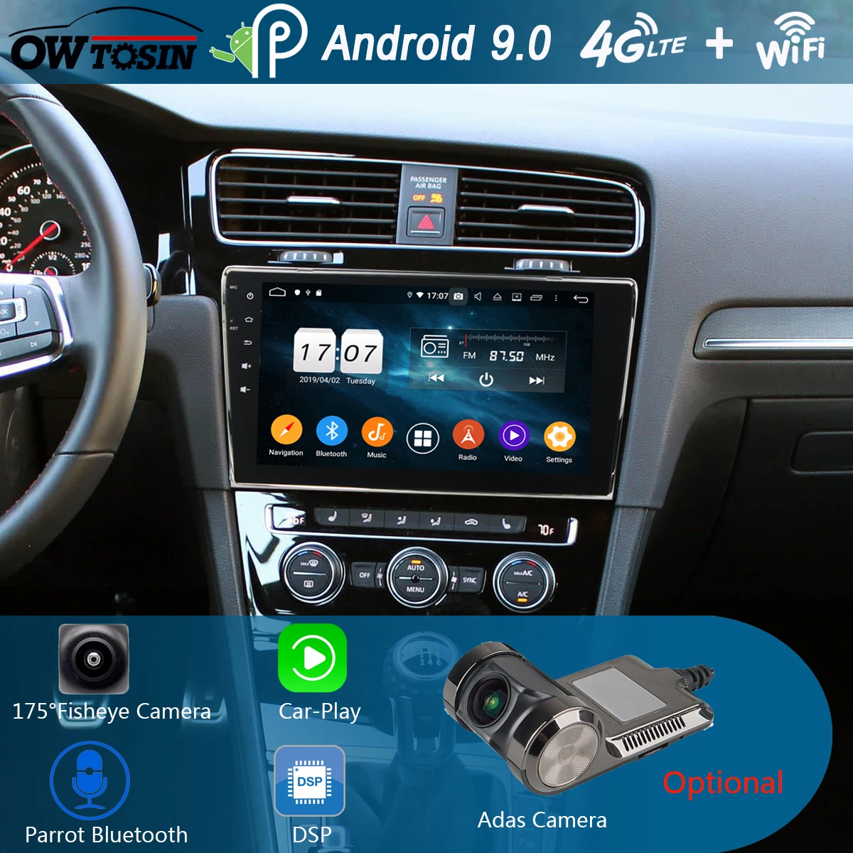 

10.1" IPS 8Core 4G+64G Android 9.0 Car DVD Player For Volkswagen Golf 7 VII VW Golf MK7 R 2013-2019 GPS Radio DSP CarPlay Parrot