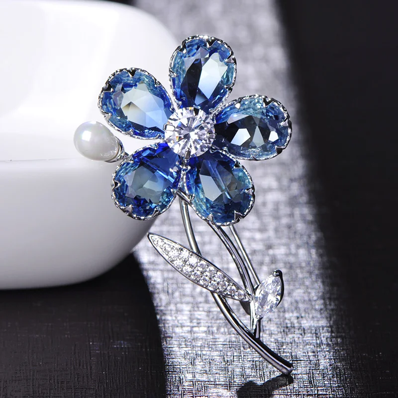 

Blucome 10 pc /1 set Luxury Plant Flower Brooch Zircon Copper Pearl Crystal Jewelry Women Girl Clothing Wedding Accessories Gift