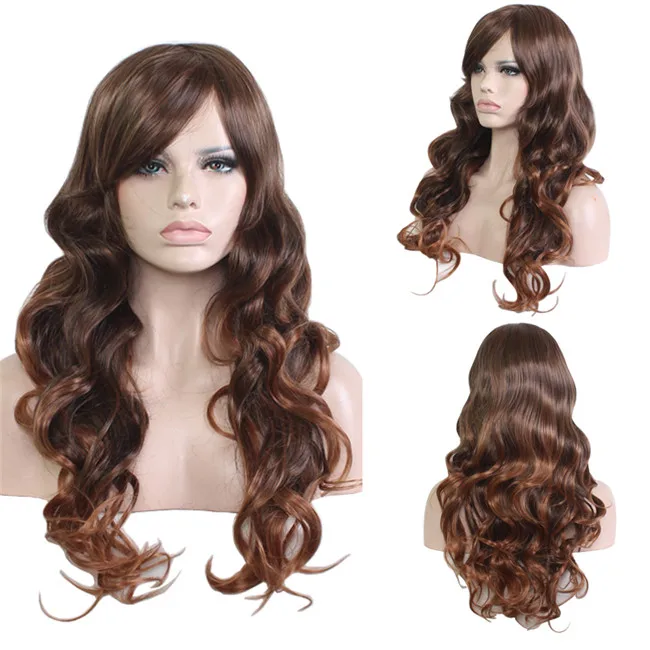 WoodFestival коричневый смешанные цвета парики для женщин термостойкие длинные волнистые косплей синтетический парик с челкой