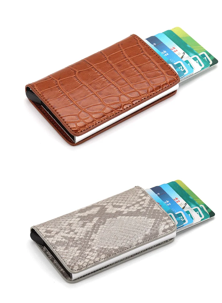 RFID алюминиевый сплав держатель для кредитных карт Противоугонный мужской автоматический Чехол для карт металлический углеродный кожаный кошелек