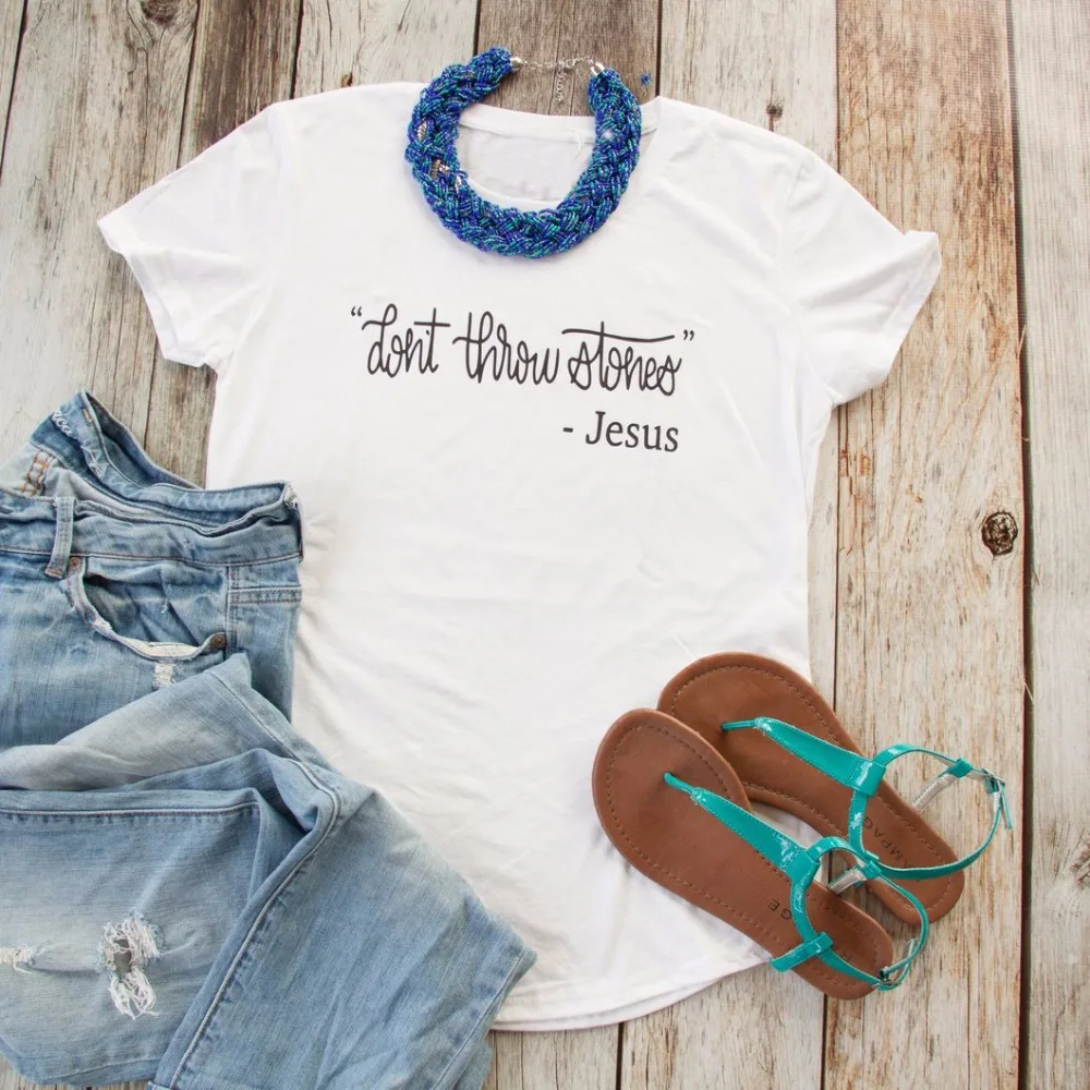 Don't Throw Stones Triblend Short Sleeve Shirt jesus women fashion tops