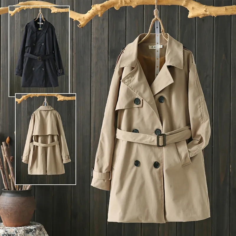 

2019 Autumn Trench Coat Casual Women's Long Outerwear Loose Khaki With Belt Office Lady Business Windbreaker Large Size 4XL M46