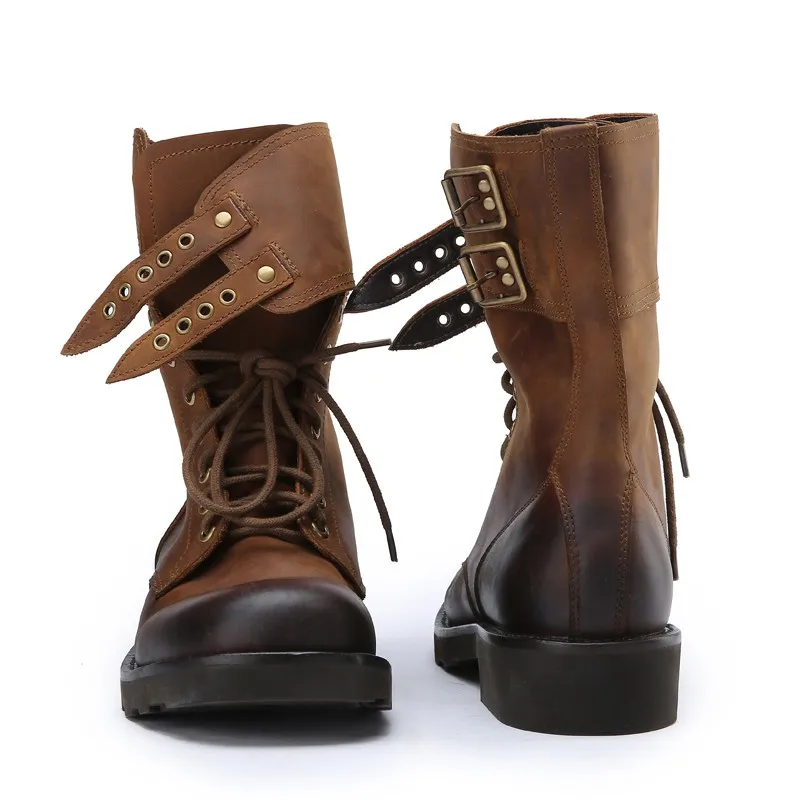 Motociclista Genuíno Botas Até Fivela Ar Redondo De Artesanal Brown Ao Quente Masculino Livre Do Martin Rendas Retro Outono Dedo Pé Inverno Couro Homens Novo w8Uq6TY