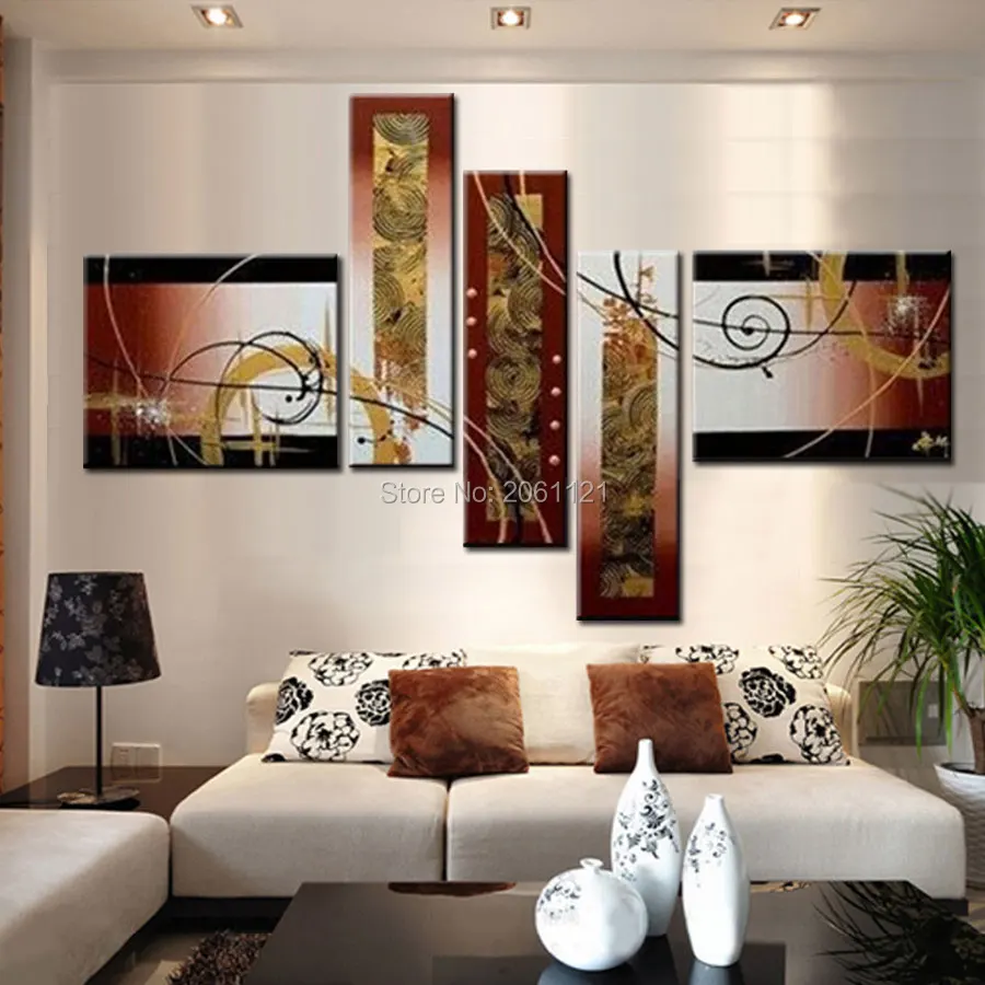 Горячая 5 Панель Современная Абстрактная настенная краска абстрактная желтовато-коричневая Золотая картина для дома декоративная Художественная Картина на холсте