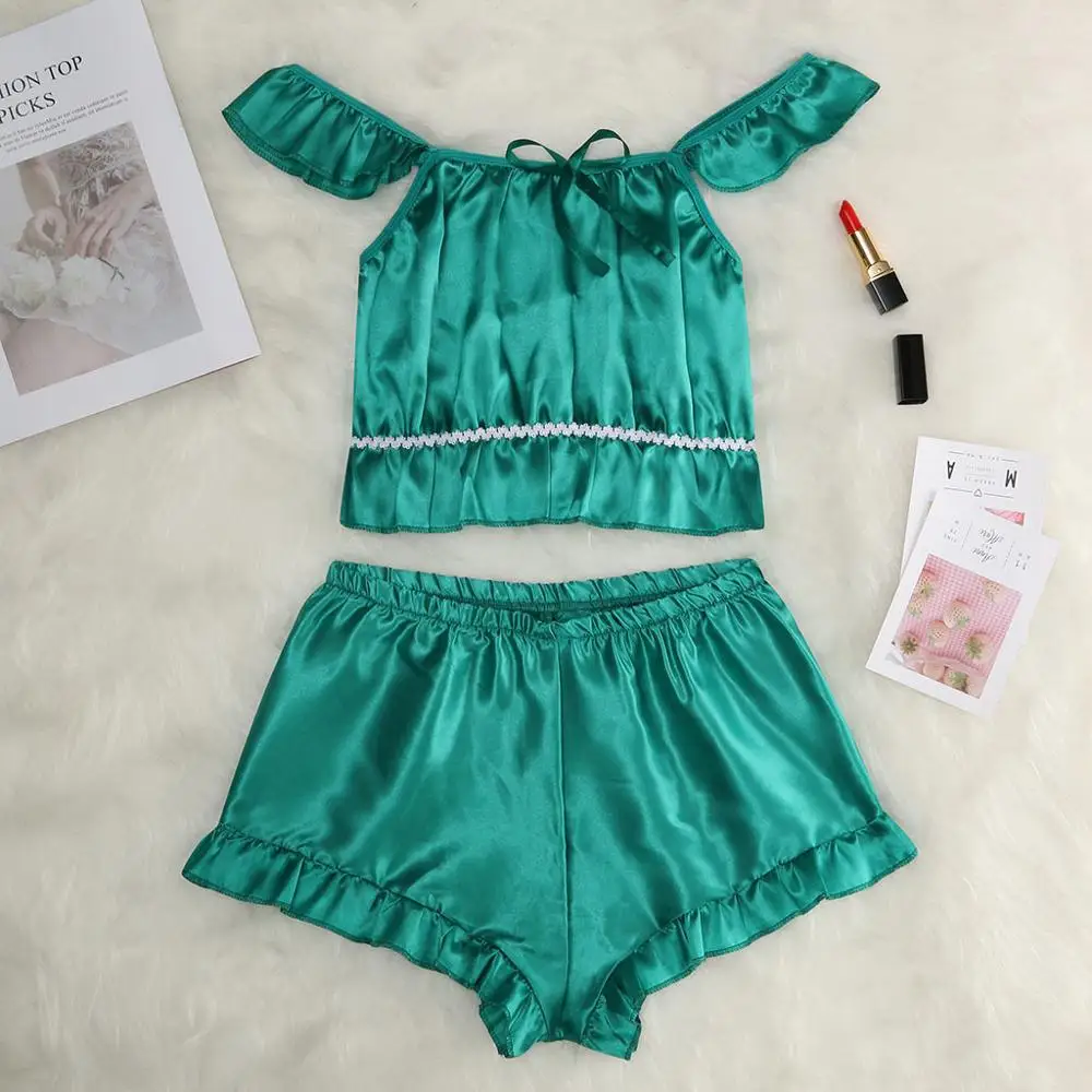 S-3XL Size Women's Sleepwear Sexy Satin Sleepwear Set Slash Neck Pyjamas Short Sleeve Cute Cami Top and Short pijama mujer 2019 S-3XL Size Women's Sleepwear Sexy Satin Sleepwear Set Slash Neck Pyjamas Short Sleeve Cute Cami Top and Short pijama mujer 2019