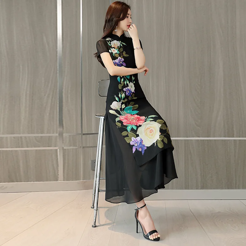 

Women's Slim Long Sections Chiffon Dress