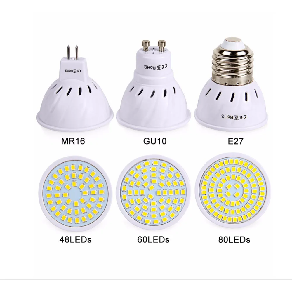 E27 E14 MR16 GU10 светодиодный лампы 48 60 80 светодиодный s лампы 2835 SMD светодиодный лампы AC220V