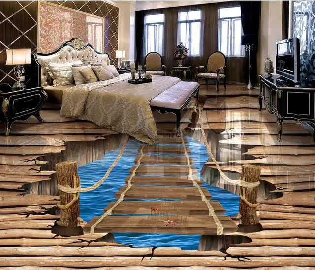 pvc self adhesive wallpaper 3d floor Pure wood split crack bridge ... pvc self adhesive wallpaper 3d floor Pure wood split crack bridge ...