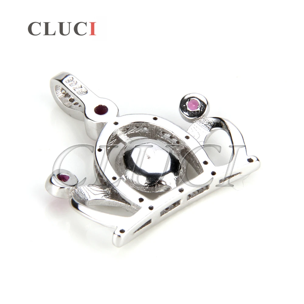 CLUCI Silver 925 Crown Pendant Women Fine Jewelry 925 Sterling Silver Pearl Pendant Mounting Crown Charms SP088SB