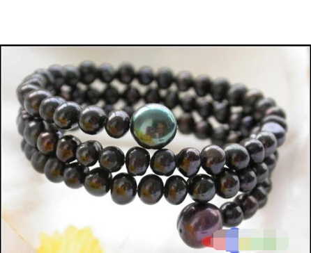 

p2640 Extendible 10mm Round Black freshwater pearl Bracelet@^Noble style Natural Fine jewe SHIPPING new >>free shipping