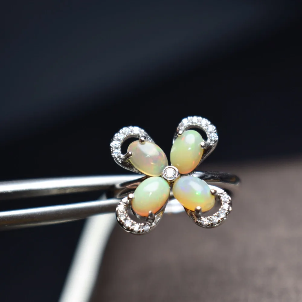 On sale Fine Jewelry Real 925 Steling Silver s925 100% Natural opal Gemstone Female Australia Opal Gemstones Ring Christmas Gift