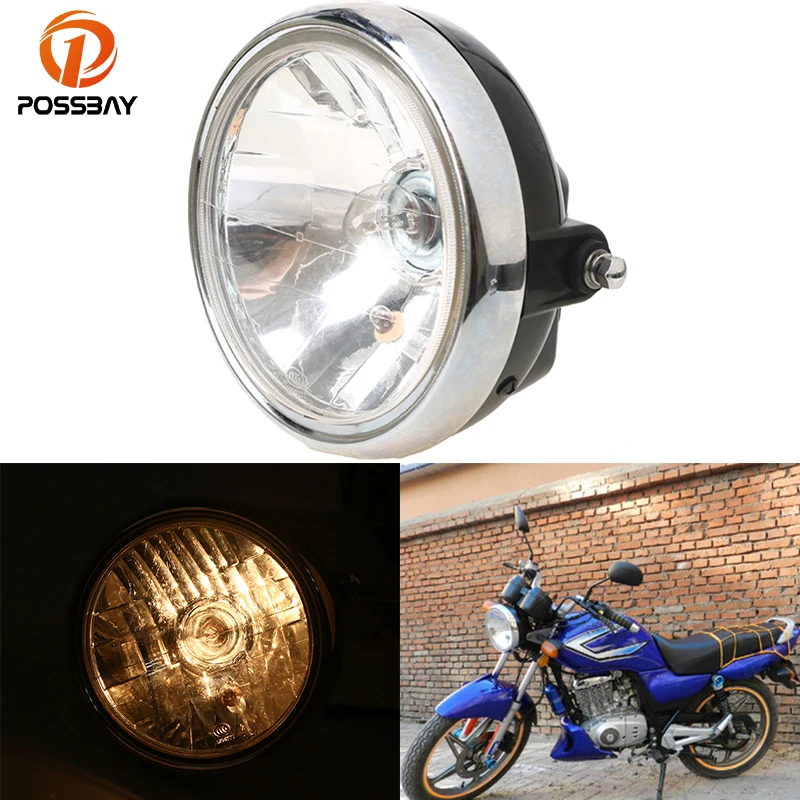 POSSBAY 7'' Motorcycle Headlight Lamp Phare Moto Round Chrome Halogen