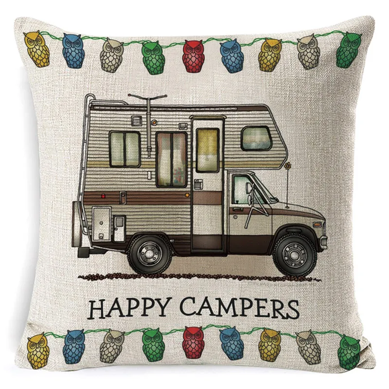 Льняная наволочка «Happy Camper», наволочка с надписью, наволочка с изображением автомобиля для дивана, спальни, украшения дома, 45 см* 45 см, cojines - Цвет: SLP0012-9