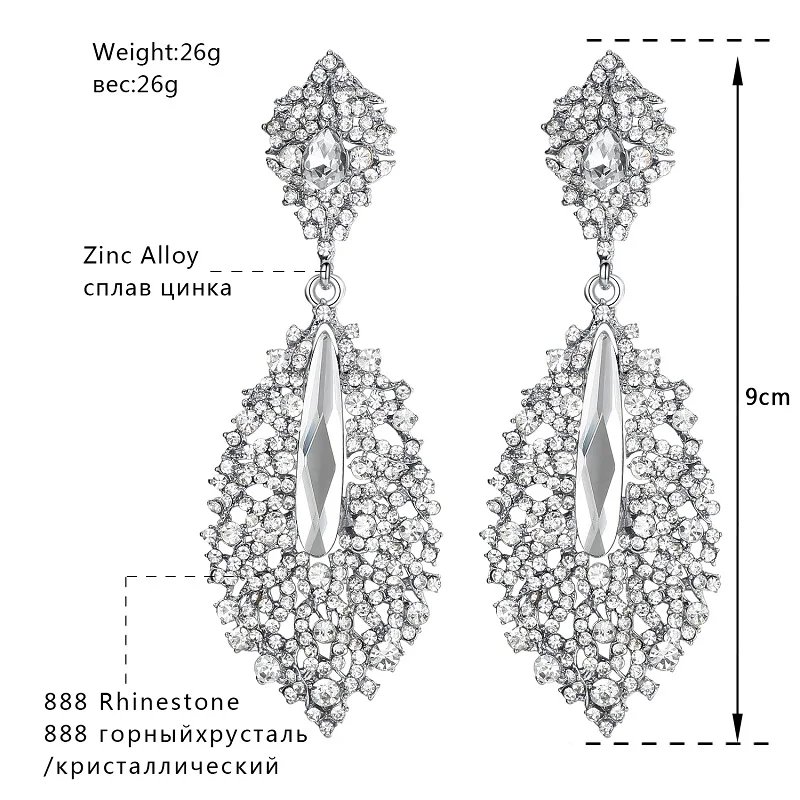 Mecresh Кристалл Свадебные Висячие серьги для женщин серебряный цвет Листья Свадебные Длинные серьги-подвески ювелирные изделия Рождественский подарок EH214