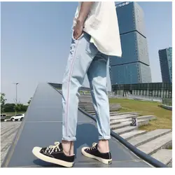 Мужские джинсы 2019, новые летние однотонные штаны с низкой талией, популярно среди молодежи, привлекательная повседневная одежда