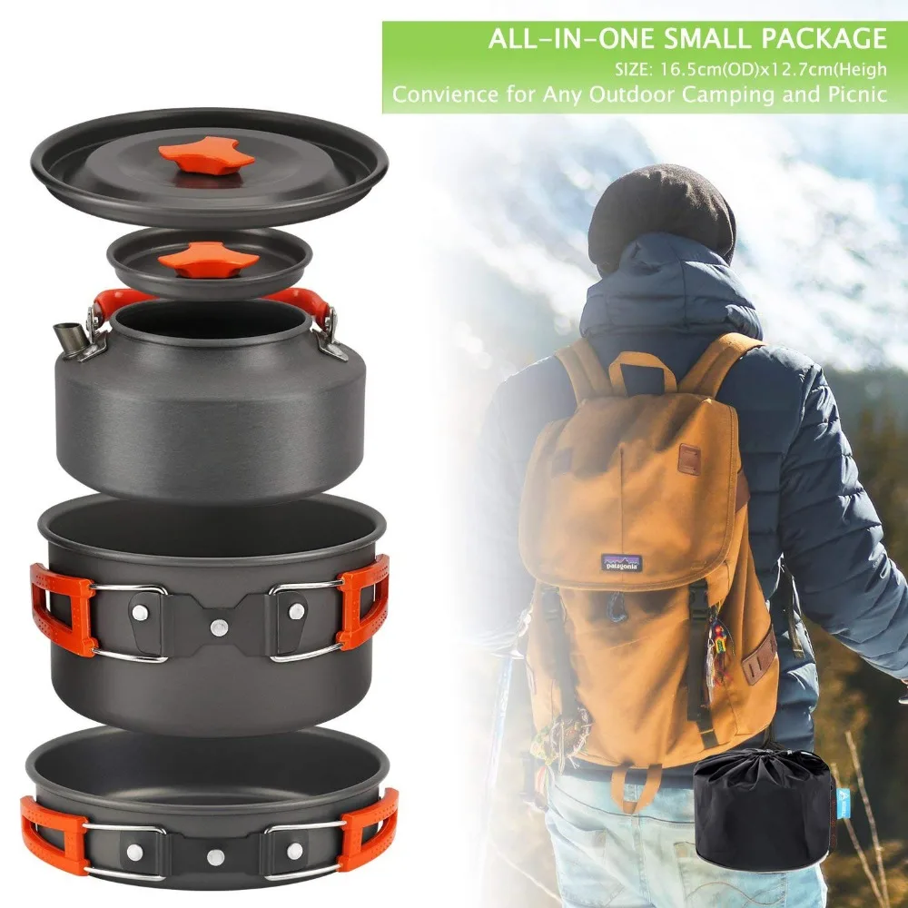 Utensilios Camping Mess Kit mochila de senderismo al aire libre error bolsa de cocción 12 unidades Cookset cuencos