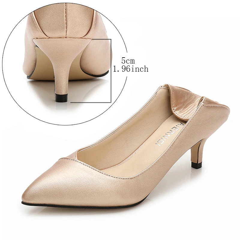 Tanie MAIERNISI Pointed Toe kobiety pompy skórzane biuro i kariera kobiety buty na cienkim obcasie szpilki duży rozmiar 36 45 codzienne buty Lady