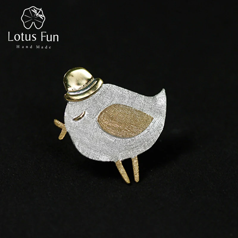 

Lotus Fun Real 925 Sterling Silver Natural Handmade Fine Jewelry Lovely Gentleman Bird Design Brooches Pin Broche For Women