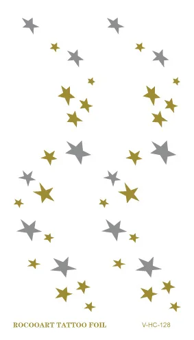 VHC128 Waterproof Tattoo Golden Gold Design Fashion Stars Fake Glitter Metallic Temporary Tattoo Sticker Elements VHC128 Waterproof Tattoo Golden Gold Design Fashion Stars Fake Glitter Metallic Temporary Tattoo Sticker Elements