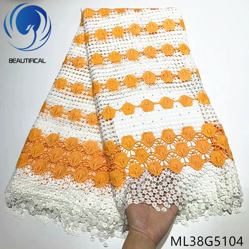 

BEAUTIFICAL Guipure cord lace fabrics Fashion embroidery guipure lace with stones 5yards african chemical lace for dress ML38G51
