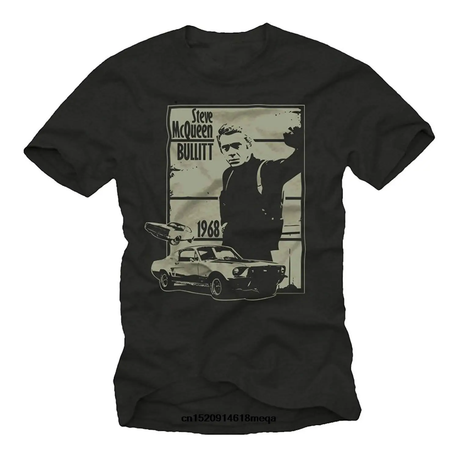 

Mens Cool Steve McQueen BULLITT Music Black Cotton Printing T Shirts Stranger Things Print T-Shirts Original Anime