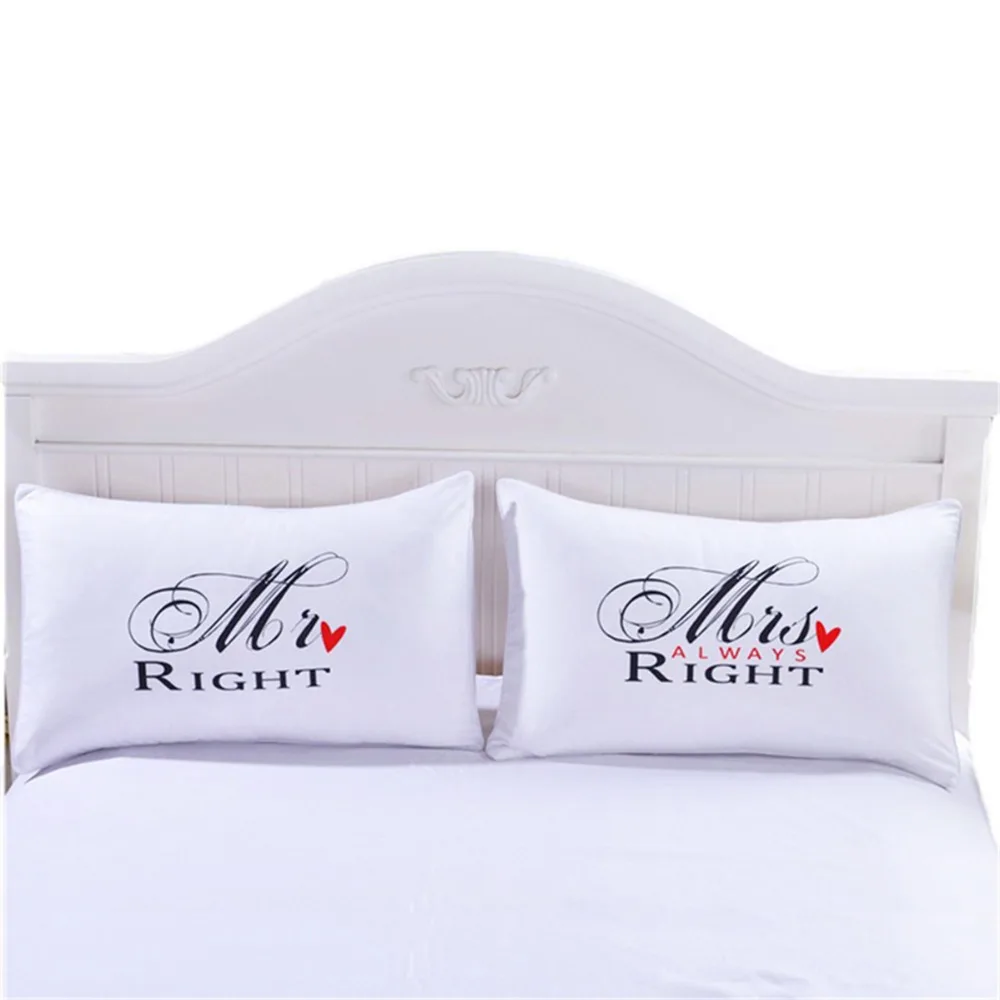 

4 Styles Romantic Mr Mrs Pillow Case Couple King Queen His Her Always Right Pillowcase Pillow Cover Wedding Valentine's Gift