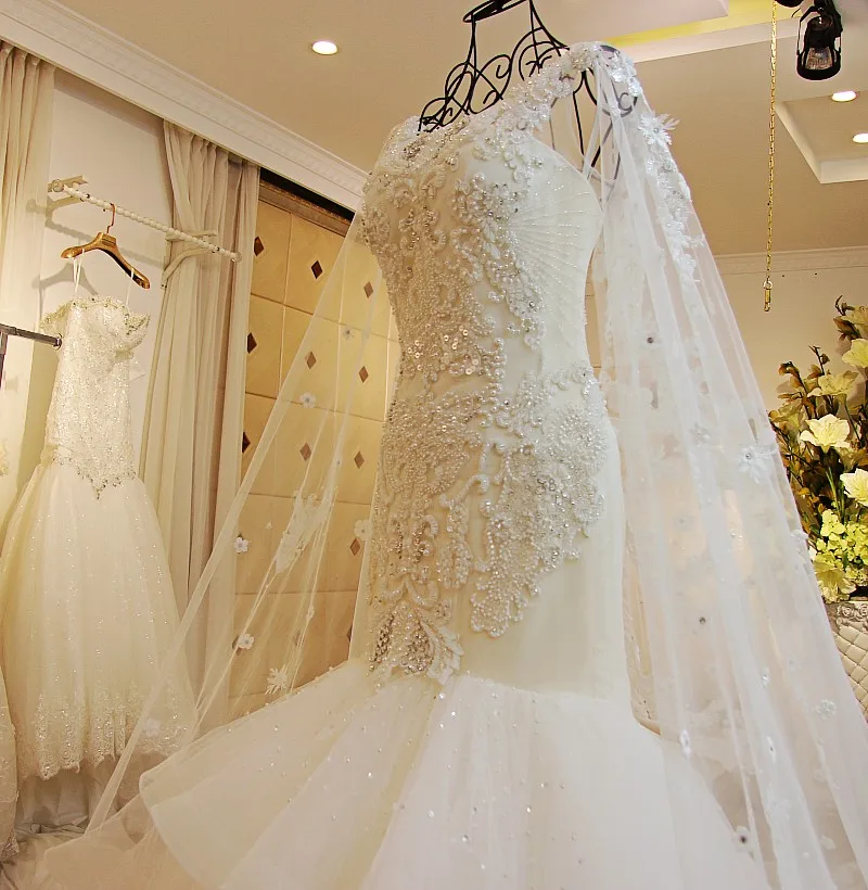 Vestido De Noiva Элегантное свадебное платье русалки 2019 Бисероплетение Свадебные платья Королевский поезд Vestido De Noiva Sereia
