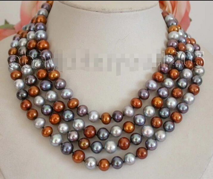 

FREE SHIPPING Longest 70" Genuine Natural 10mm multicolor Round Pearl necklace #f1164!