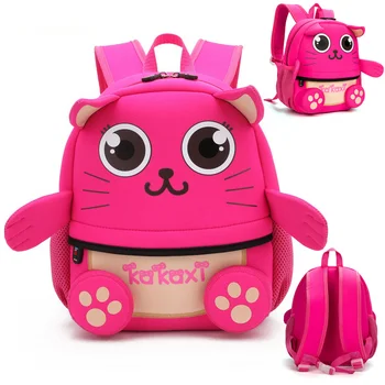 

Fashion Children School Bags Cartoon Cat Backpack Waterproof Neoprene Fabric For Toddler Boys Kindergarten Kids Schoolbag