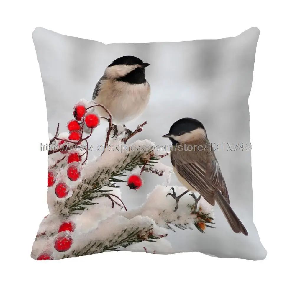 birds printed Customize decorative animal winter vintage pillow case sofa chair christmas ...