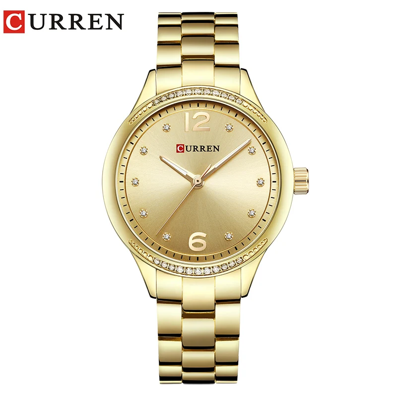 CURREN Модные кварцевые часы для женщин, роскошные брендовые серебряные женские часы под платье, женские часы, женские трендовые часы, Relogio Feminino - Цвет: Gold Gold