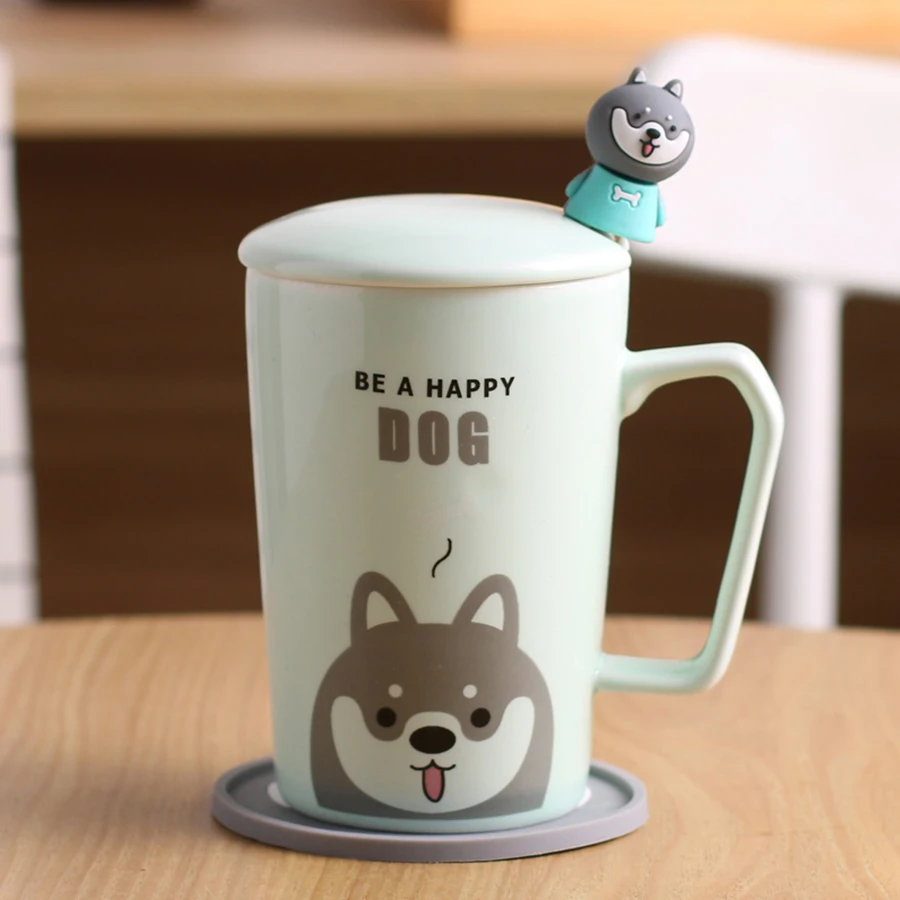 

Ceramics Cute Cup Ceramic Coffee Cups Milk Cappuccino Cup Creative With Cover Kids Spoon Environmentally Friendly 5B036